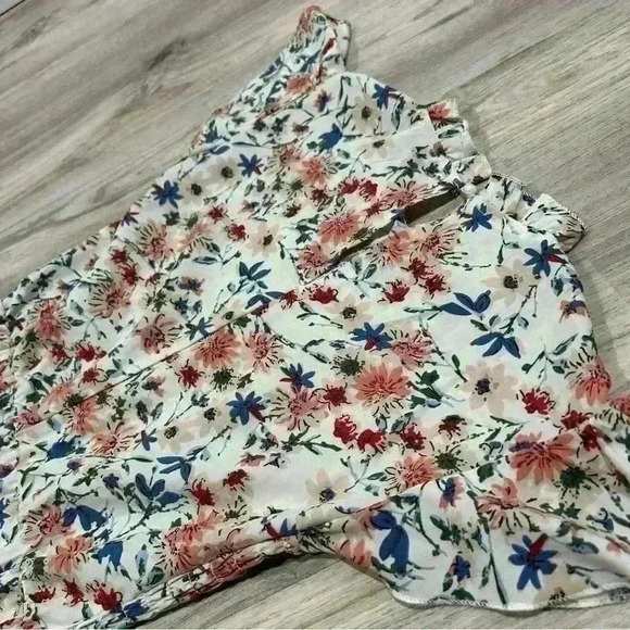 Sason White Floral Cap Short Sleeve Ruffle A-Line Flowy Boho Midi Dress Size S - Picture 10 of 10